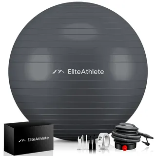 HOEL EliteAthlete® Gymnastikball Sitzball Büro ergonomisch mit Anti Burst System - Fitness Yoga Pilates Schwangerschaft - Schwangerschaftsball Fitnessball Yogaball - Yoga Ball inkl. Luftpumpe - Grey 75cm grau 75 cm