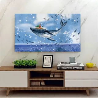 Treer TV Abdeckung Staubschutzhülle, Hülle Bezug für Fernsehen Schutzhülle Universal Fernseher Hülle Elastisch Staubschutz für 22-75 Zoll TV/PC-Bildschirme (Insel Walfisch,24 Zoll)