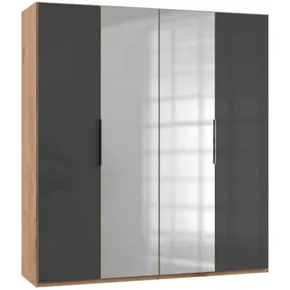 Level 200 x 216 x 58 cm Plankeneiche Nachbildung/Grauglas mit Glas- und Spiegeltüren