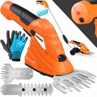 Masko Grasschere Strauchschere Set inkl. 1 x 7,2V 2000mA/h Akku + Ladegerät + Handschuhe
