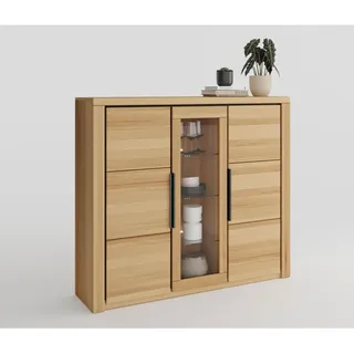 Livetastic Highboard Brunei, Buche, Holz, Glas, Buche,Buche,Buche, vollmassiv, 9 Fächer, 160x141x40 cm, Typenauswahl, Beimöbel erhältlich, Holzmöbel, Kleinmöbel Holz, Holzkommoden, Highboards Holz