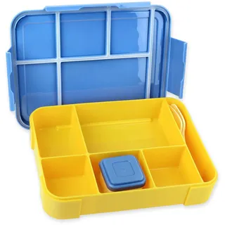 Schramm Schramm® Brotdose aus Kunstoff wählbar in 3 Farben 23x17x5cm Lunchbox mit 6 Fächern 1300ml Kinderbrotdose mit Schnapverschluss, Farbe:blau/gelb