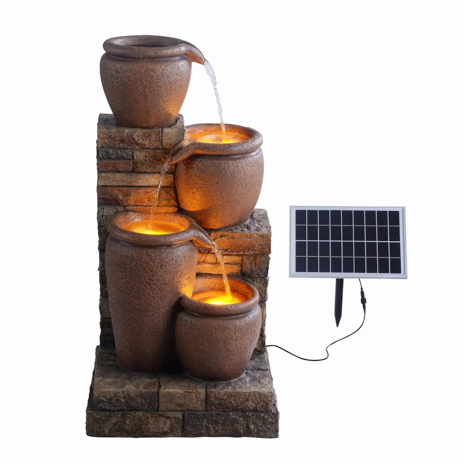 Teamson Home 78 cm 4-stufig Garten Solar Wasserbrunnen mit LED Braun