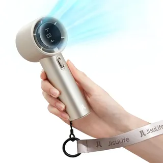 JISULIFE Tragbarer Handventilator,Turbo Mini Ventilator Einstellbare Geschwindigkeit(1-100),Wiederaufladbarer 5000mAh Akku,Metallgehäuse,Digitales Display,Für Reisen/Camping/Outdoor-Braun