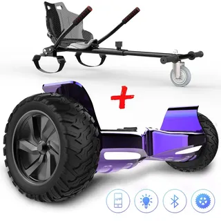 8,5 Zoll SUV Hoverboard lila mit Hoverkart carbon schwarz, |leistungsstarker LED-Motorbeleuchtung Bluetooth+App| All Terrain Self Balancing Scooter... - Lila/Schwarz