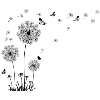 KINSI 3D-Wandtattoo Pusteblume Wanddeko,Pflanzen Schmetterlinge Wandaufkleber,Aufkleber (1 St), Geeignet für moderne Wände, Schlafzimmer, Küchen und Wohnzimmer
