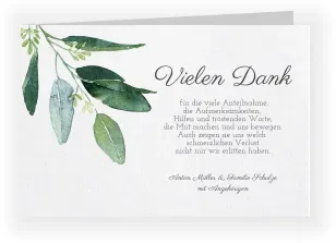 Dankeskarte Trauer: Aquarellzweige Trauer mit Foto in Weiß