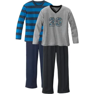 AUTHENTIC LE JOGGER Pyjama in türkis-gestreift, grau-meliert | Gr.: 122/128