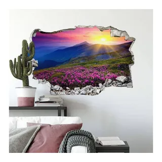 K&L Wall Art Wandtattoo 3D Wandtattoo Badezimmer Feng Shui Deko bunter Sommer Sonnenaufgang, Mauerdurchbruch Wandbild selbstklebend lila 100 cm x 61 cm