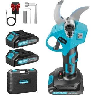 SOARFLY Akku Astschere, Akku Gartenschere mit 2x2000mAh Batterien, 35mm Maximaler Schnittdurchmesser, Brushless Motor mit LCD Display und Energiesparfunktion für Garten und Obstbäume (Blau)
