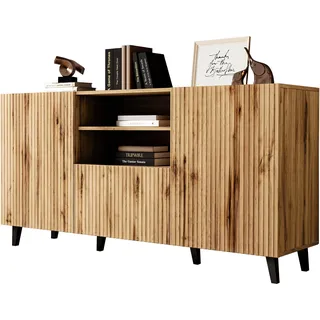 Mirjan24 Kommode Vailbo 150 mit Schublade und 2 Türen, Schubladenkommode, Anrichte, Mehrzweckschrank, Highboard, Sideboard, Wohnzimmer, Esszimmer (Eiche Wotan)