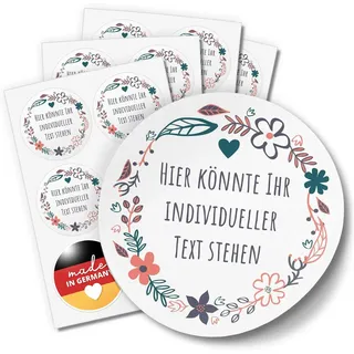 24 PERSONALISIERTE runde Etiketten mit Motiv: Blumenkranz mit Herz - Eigene Aufkleber online selbst gestalten, ganz individuell für Hochzeit, Geburtstag, Taufe, Kommunion, Konfirmation, Kosmetik, DIY