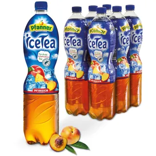 Pfanner Eistee Pfirsich – 6 x 1,5 l Vorratspack - direkt aufgebrühter Tee mit Pfirsichsaft – Ice Tea Flaschen