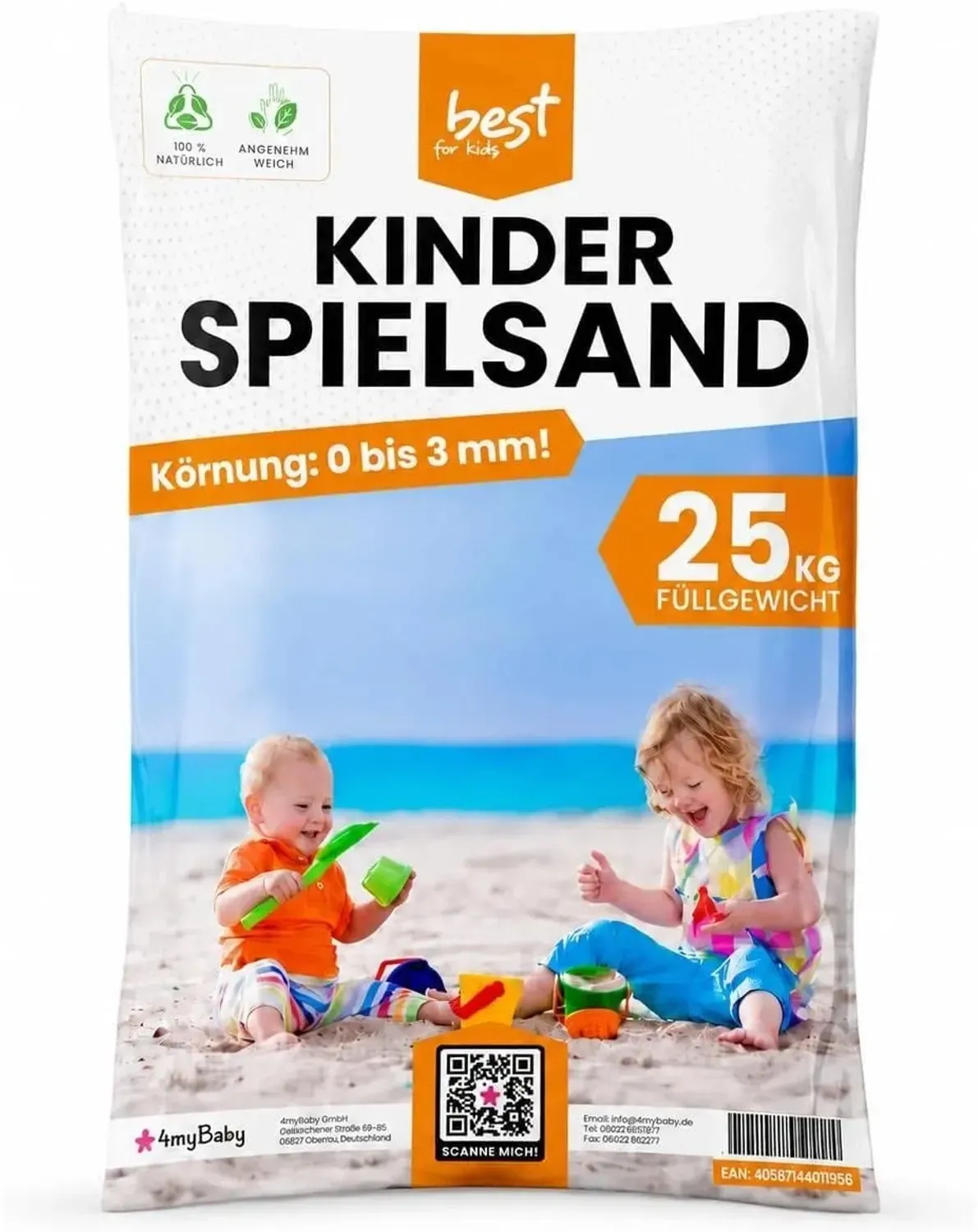 best for kids Spielsand 25 kg Gewaschener Quarzsand für Sandkasten