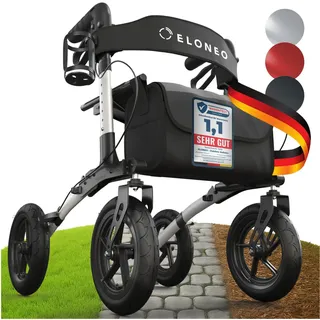 eloneo Outdoor Rollator Aluminium faltbar mit Sitz Silber