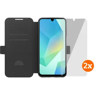 BlueBuilt Samsung Galaxy A17 4G/5G Book Case Schwarz + Panzerglas Doppelpack
