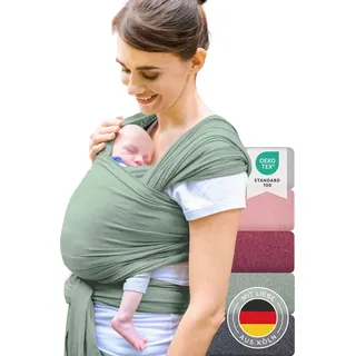 Laleni Tragetuch Baby neugeboren bis 15 kg aus weicher Baumwolle - Babytrage Neugeborene ab Geburt - Grün