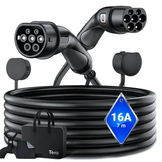 Tera EV Ladekabel Typ 2: 3,6KW 16A 7Meter 1-Phasen Typ 2 zu Typ 2 Mennekes IP55 Schnellladen Ladekabel Elektroauto Typ 2 für E-Auto EV/PHEV Deutsche Bedienungsanleitung DC-16A-7 Schwarz