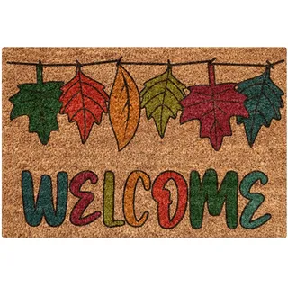 Herbst Dekoration Fußmatte 40 x 60 cm Erntedankfest fussmatte für Außen und Innen, Halloween Schmutzfangmatte für Ihre Haustür, waschbar, rutschfest, Ahornblatt Fußmatten lustig