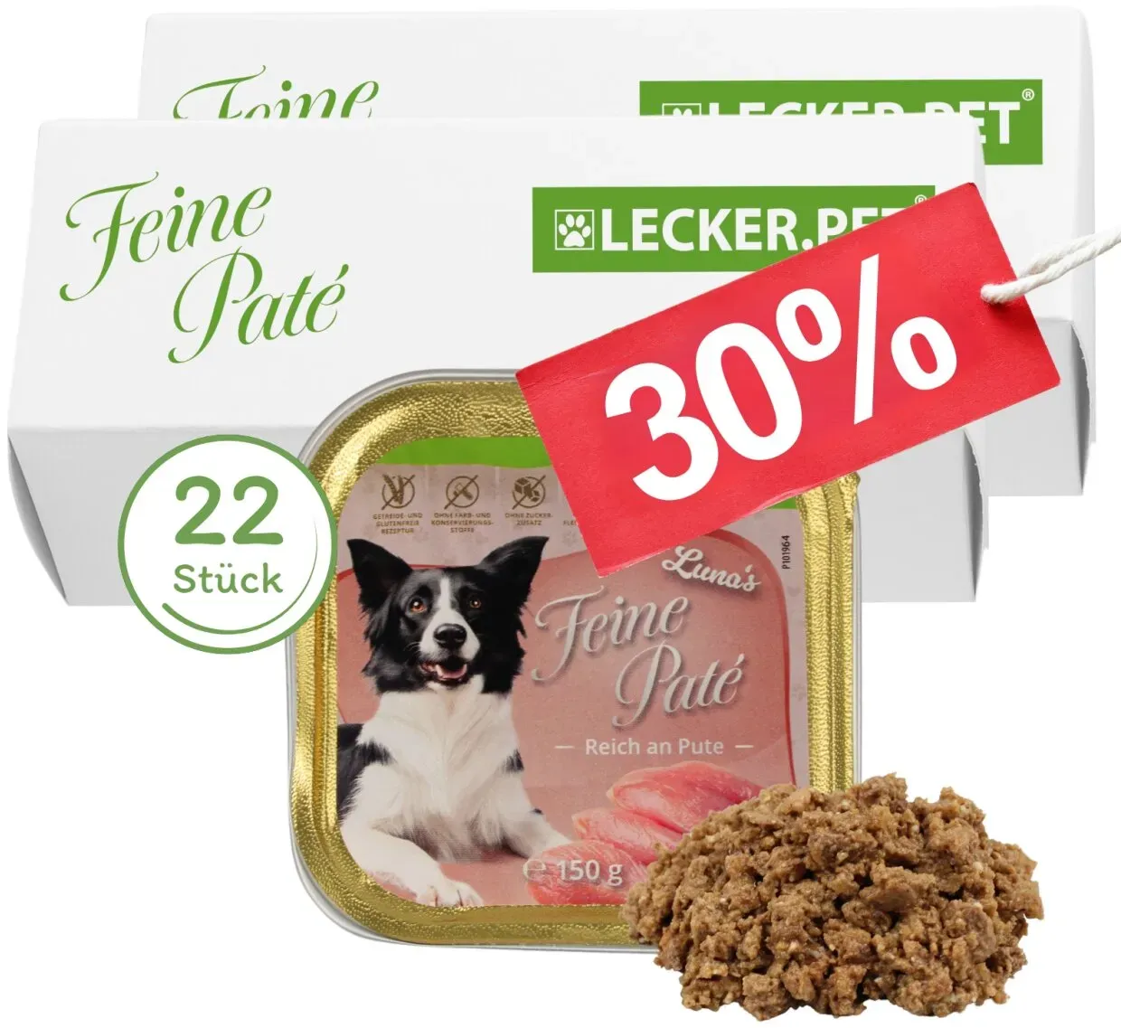 22 x 150 g Lecker.Pet® Luna's Feine Paté Reich an Pute Hundefutter Nassfutter Vollnahrung
