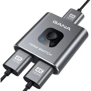 HDMI Switch HDMI Splitter,GANA Aluminium HDMI Switcher Bidirektionaler 2 In 1 Out oder 1 In 2 Out Manueller HDMI Umschalter unterstützt HD 4K 3D für HD TV/Fire Stick/Xbox/PS3/PS4(Farbe zufällig)