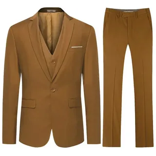 Allthemen Anzug (3 tlg) Slim Fit Herrenanzug für Business braun 52