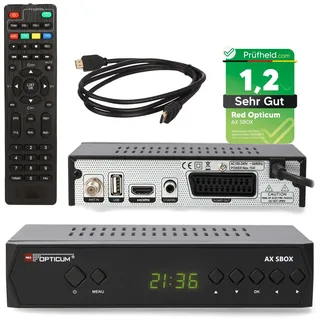 RED OPTICUM HD Sat Receiver für Satellitenschüssel mit Aufnahmefunktion, AAC-LC Audio, PVR, HDMI, SCART, USB, Coaxial - Timeshift & Einkabel tauglich - SBox Satelliten Receiver Set + HDMI Kabel