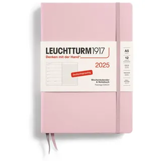 Leuchtturm1917 370484 Wochenkalender & Notizbuch 2025, Medium A5 Hardcover - 12-Monats-Planer, 80 g, liniert - Puder