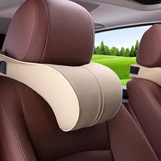 LICOME Auto Nackenkissen für Mercedes Benz A Class W177 A180 A180d A250e, Leder Kopfstütze aus Memory Foam, Autositz Kopf Nackenstütze Kissen Weichheit Atmungsaktiv Autositzkissen Zubehör,G Beige