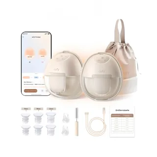 eufy Tragbare Milchpumpe mit Wärmefunktion S1, Branchenführende HeatFlow-Technologie, App-gesteuertes OptiRhythm, Klinische Saugkraft, Auslaufsicher, Freihändig, Schlank & Leise, Diskret im BH