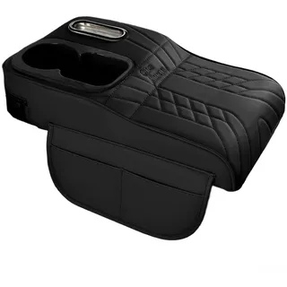 HEIBTENY Auto-Armlehne mit Getränkehalter und Taschentuchbox, für Napa-Leder Erhöhung Pad für Fahrzeuge, ergonomischer Aufbewahrungs-Organizer mit Gummiband, schwarz (schwarz)