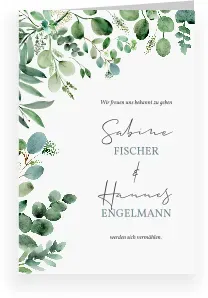 Einladungskarte Hochzeit: Greenery in Weiß