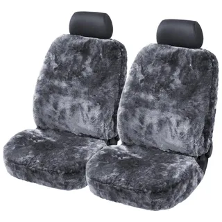 Torrex 2Stk Lammfell-Sitzbezug - kein Patchwork - Vollbezug mit allgemeiner Betriebserlaubnis (ABE) Universalgröße (Farbe Anthrazit, 2 Bezüge)