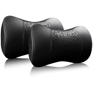 Carodi Auto Leder Nackenkissen, Nackenstütze Kissen, 100% Memory Foam Cervical Support, Komfortable Reise Auto Sitze und Home Office weiche Kissen, schwarz EIN Set (2 Stück) (schwarz)