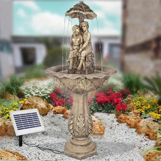 Solarbrunnen Wasserbrunnen Antik Wasserspiel mit Pumpen Instant-Start Funktion, LiIon-Akku & Led-Licht