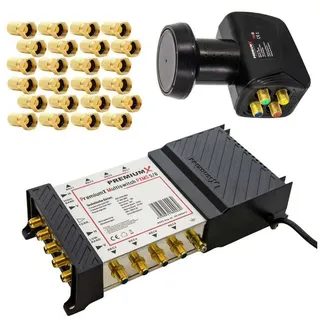 PremiumX Multischalter Set PXMS 5/8 Multiswitch mit Netzteil für 8 Teilnehmer mit Quattro LNB 3D 4K UHD 8K und 24 F-Stecker