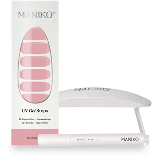 Maniko UV Gel Strip Komplettset Birthday Suit (Dunkler Nudeton) – UV Nagelsticker mit UV Lampe & Remover Pen – Nägel selber machen mit Gel Nagellack UV zum Kleben – 2 Anwendungen