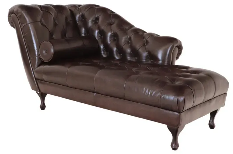 Chaiselongue Chesterfield Delano aus echtem Rindsleder Braun