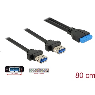 DeLock 85244 Kabel Pfostenbuchse, 19 Polig 2X USB 3.0, 2mm Schwarz