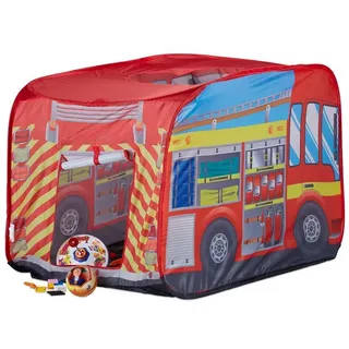 Relaxdays Spielzelt Feuerwehr für Kinder Gelb,Hellblau,Rot