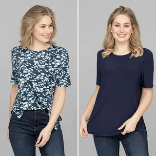 IN-PRINT 2 Shirts, 1/2-Arm Rundhalsausschnitt Seitenschlitze uni und bedruckt