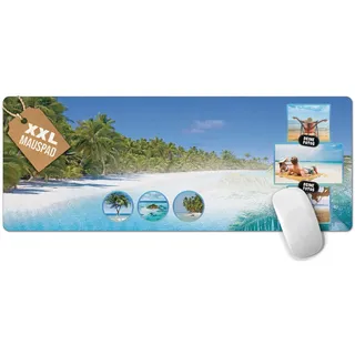 PR Print Royal Großes Mousepad mit Foto selbst gestalten - Urlaub-Fotocollage mit 3 Fotos - Tropischer Strand - XXL Mousepad Bedrucken, Geschenke für Freunde | Schreibtischunterlagen, 800 x 300 mm