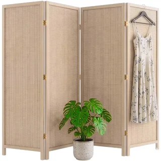 Relaxdays Paravent, 4-teilig, Faltbarer Raumtrenner, H x B: 170 x 160 cm, Bambus, Wohnzimmer, Trennwand innen, Natur