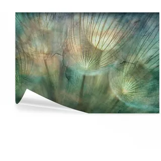 decomonkey Fototapete Pusteblume Abstrakt 400x280 cm Design Tapete XXL Fototapeten Vlies Tapeten Vliestapete Wandtapete moderne Wand Schlafzimmer Wohnzimmer Blumen Natur Stein Optik Beton Türkis