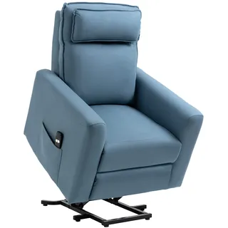 HOMCOM elektrischer Aufstehsessel TV Sessel mit Aufstehhilfe, Liegefunktion gepolstert Relaxsessel mit Fernbedienung, Seitentasche, Fernsehsessel aus Samt, Blau