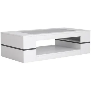 radelldar Couchtisch Glas Wohnzimmertisch rechteckig mit stauraum modern,120x60x35cm weiß