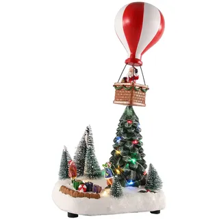Spetebo LED Weihnachtsdorf Szene Weihnachtsmann im Heißluftballon - 35,5 cm - Weihnachtsdeko mit bunten LED - Tischdeko beleuchtet