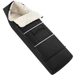 Navaris XL Fußsack für Kinderwagen Buggy warm - Winter Frühling Übergangszeit - weicher Fleece Wintersack in Schwarz - geeignet für 3-Punkt und 5-Punkt Gurtsystem