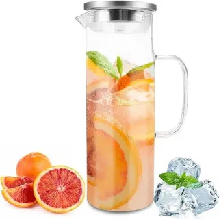Famanu Glaskaraffe mit Edelstahlverschluss - dickes Borosilikatglas, ideal für Wein, Kaffee und Säfte