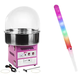 Royal Catering Zuckerwattemaschine Set mit Zuckerwattestäbchen LED - 52 cm - 1.200 W - Spuckschutz - 50 Stk. RCZK-1200E SET1